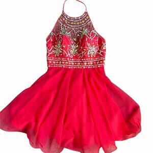 Blush Prom Juniors High Neck Halter Formal Mini Tutu Dress Beaded Pink Size 2
